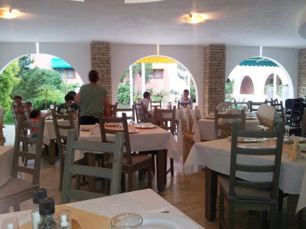 The covered part of the restaurant