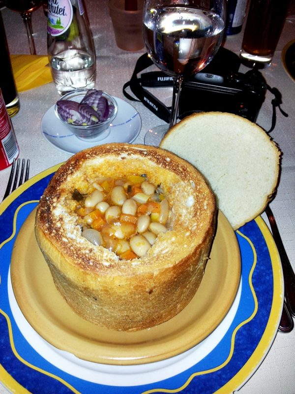 The traditional soup-in-bread is touristy priced at $2.70. Still cheaper than many other countries out there.