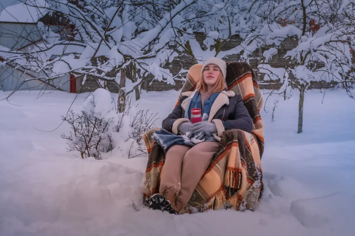 woman freezing outside