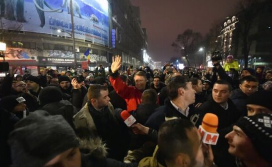 Romania's President (red jacket) joined the protest.