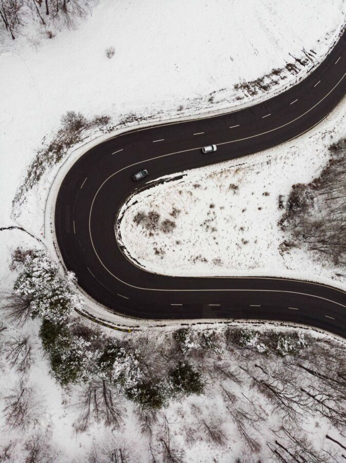 winter road in Romania