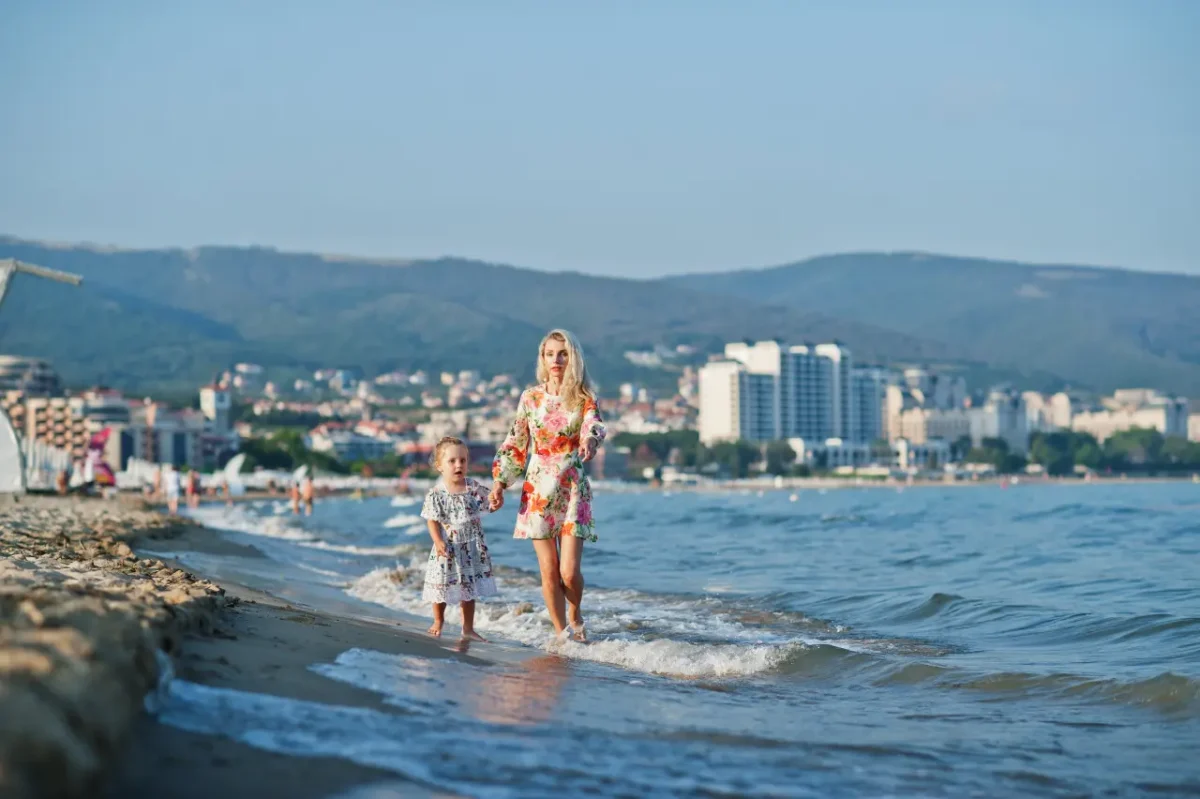 mother and daughter at the black sea