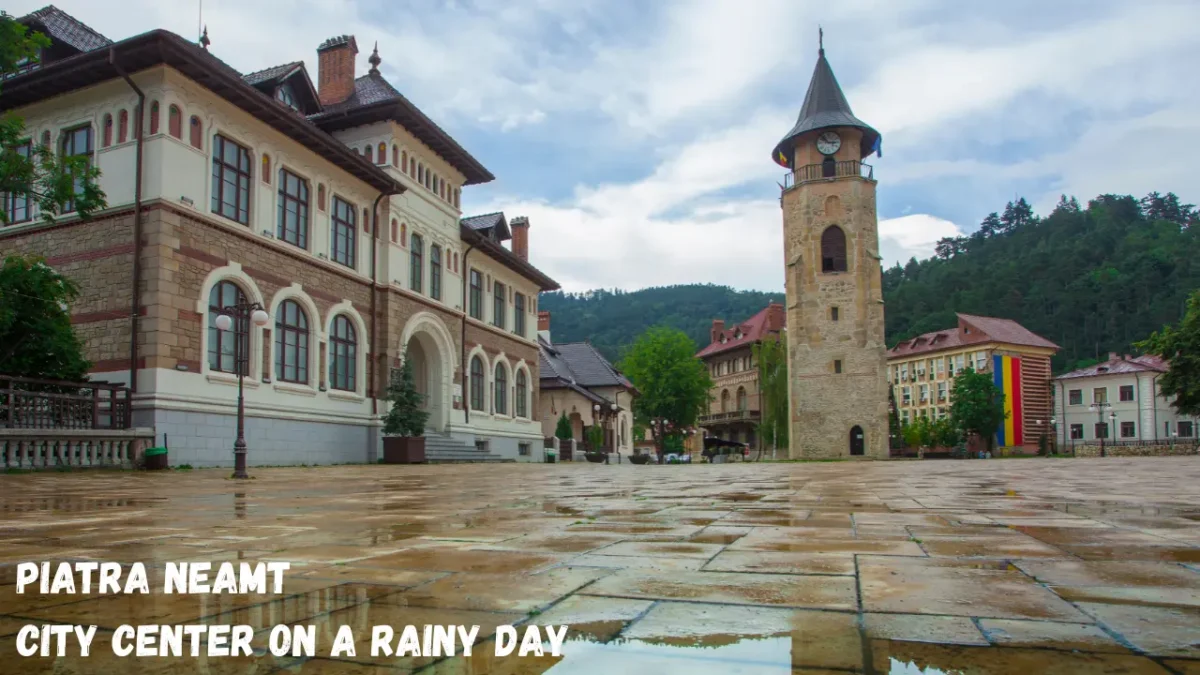 Piatra Neamt City Center on a Rainy Day