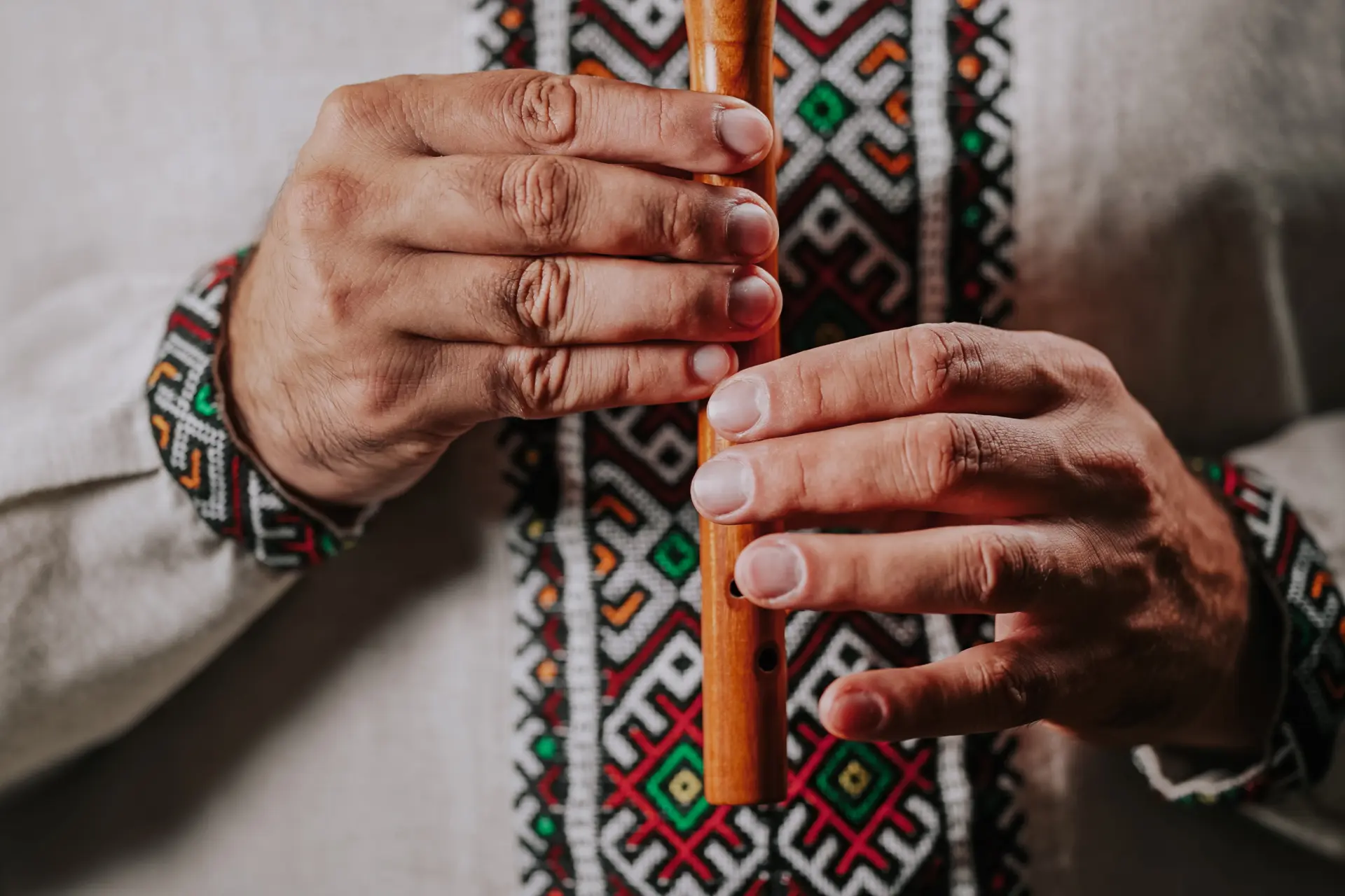 playing traditional Romanian music at the flute