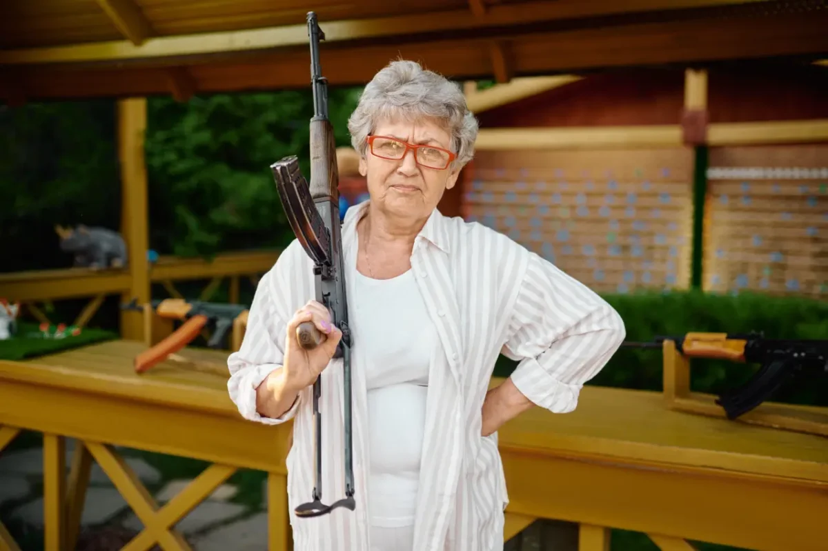 Old lady with machine gun