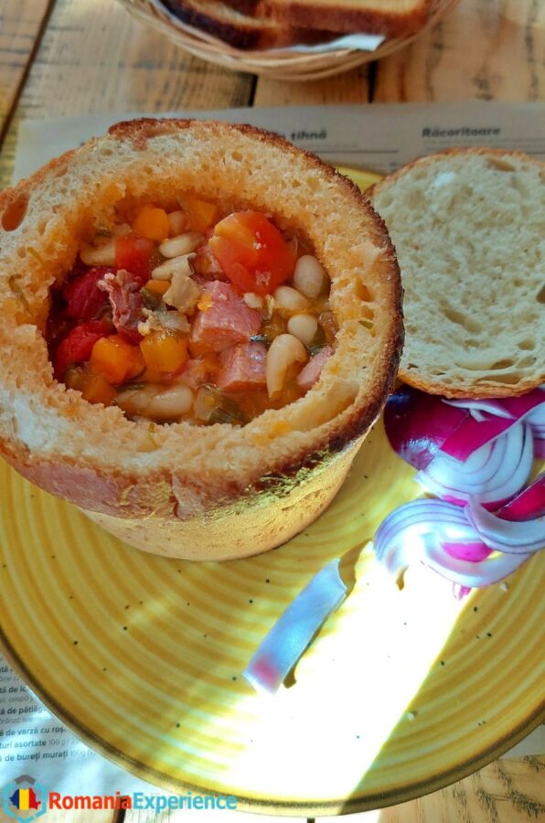 traditional soup in bun in Brasov