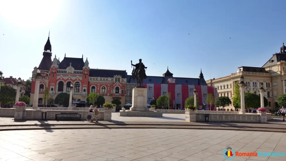 Oradea statue view in central plaza