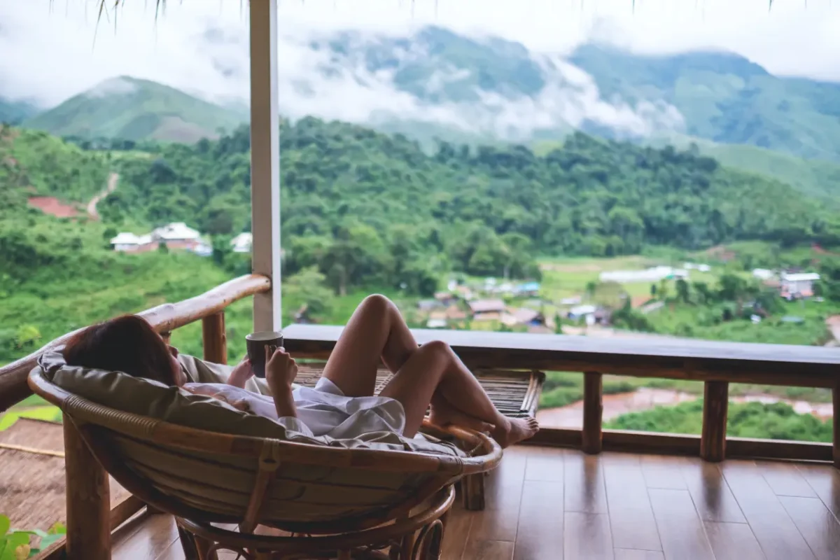 Romanian hotel room with mountain view