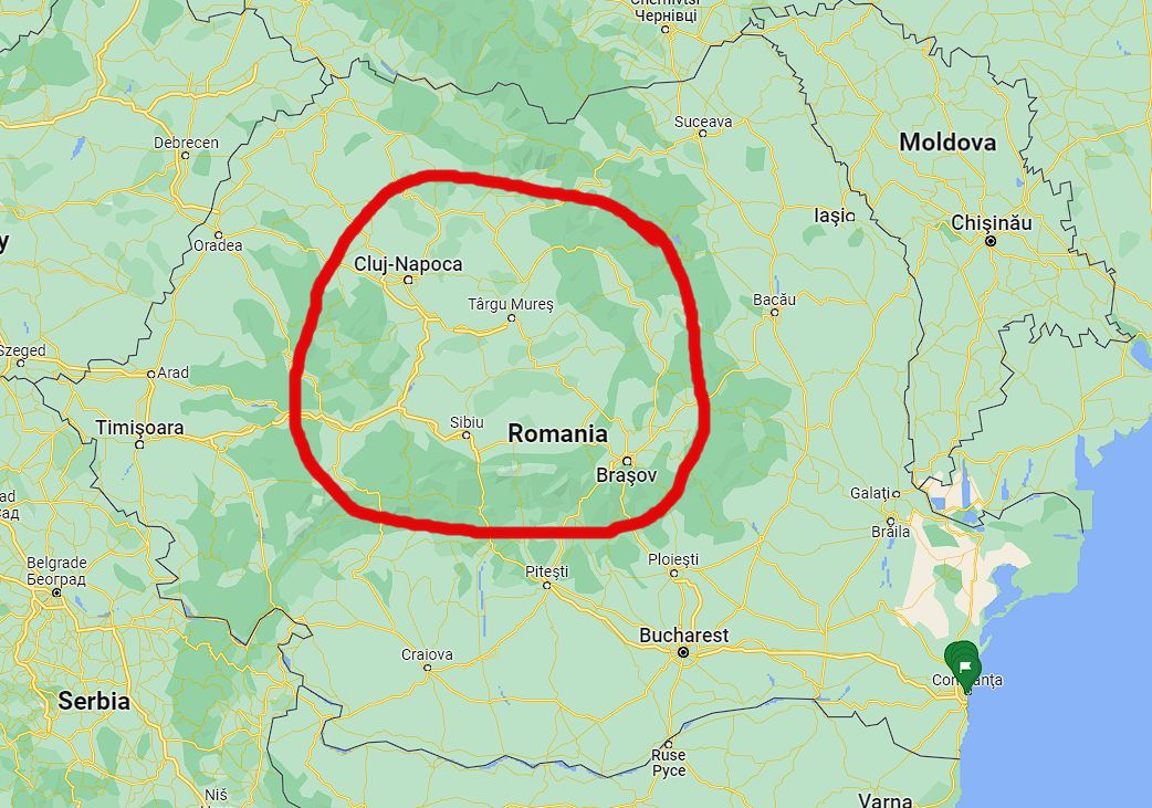 Transylvania Romania on a map