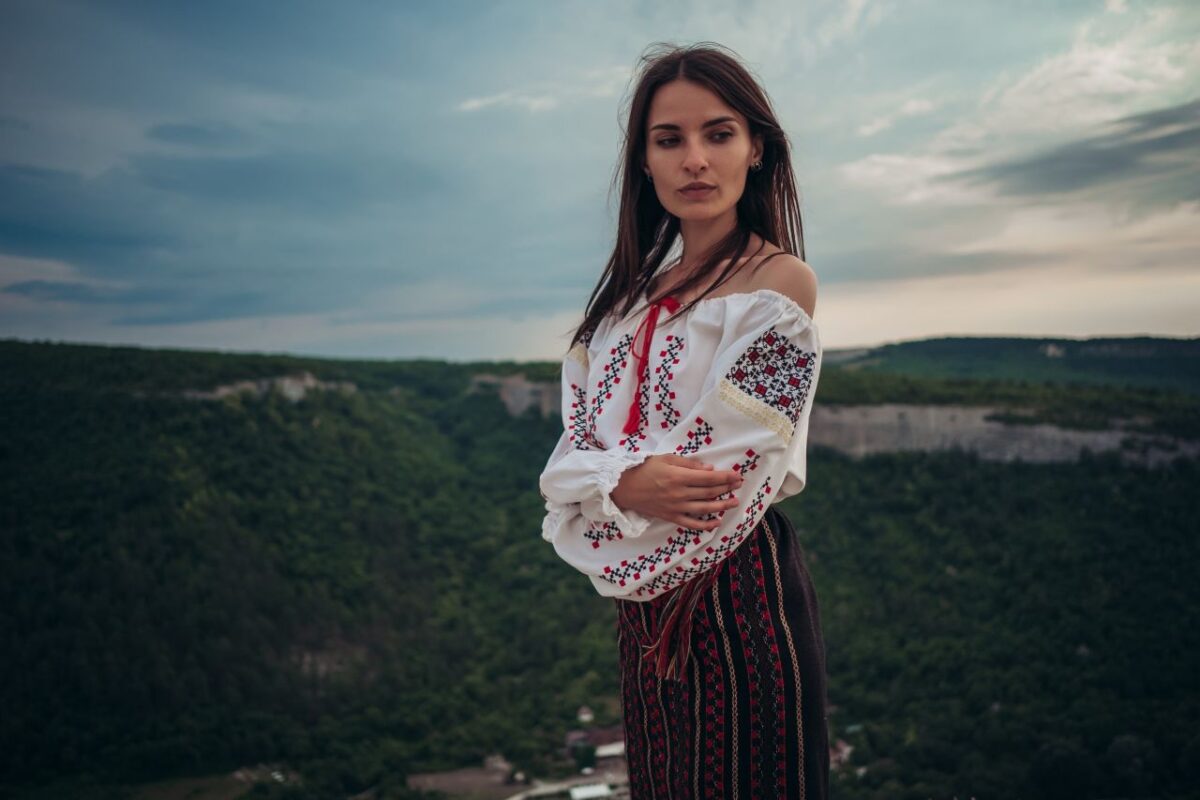 beautiful Romanian woman in traditional costume