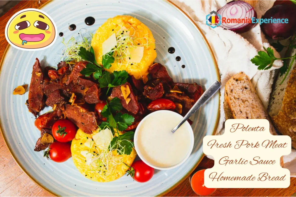 Polenta Fresh Pork Meat Garlic Sauce Homemade Bread